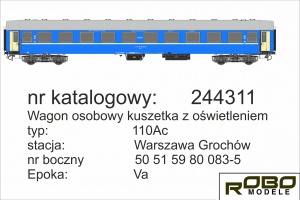 ROBO 244311 Wagon kuszetka 110Ac PKP Ep.Va St. Warszawa Grochów zo oświetleniem LED