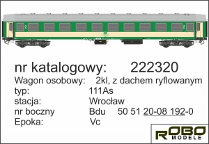 ROBO 222320 Wagon osobowy 111As PKP Ep.Vc St. Wrocław ryflowany dach