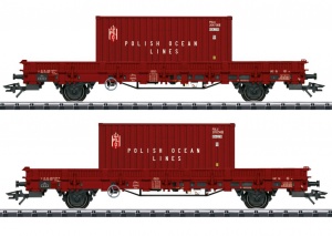 TRIX 24555 Zestaw 2 wagony platformy Ks-x z kontenerami PKP Ep.IV Polskie Linie Oceaniczne